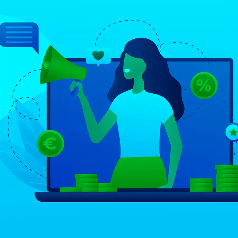 Una mujer comunicando ideas online: negocios, redes y expresión creativa.