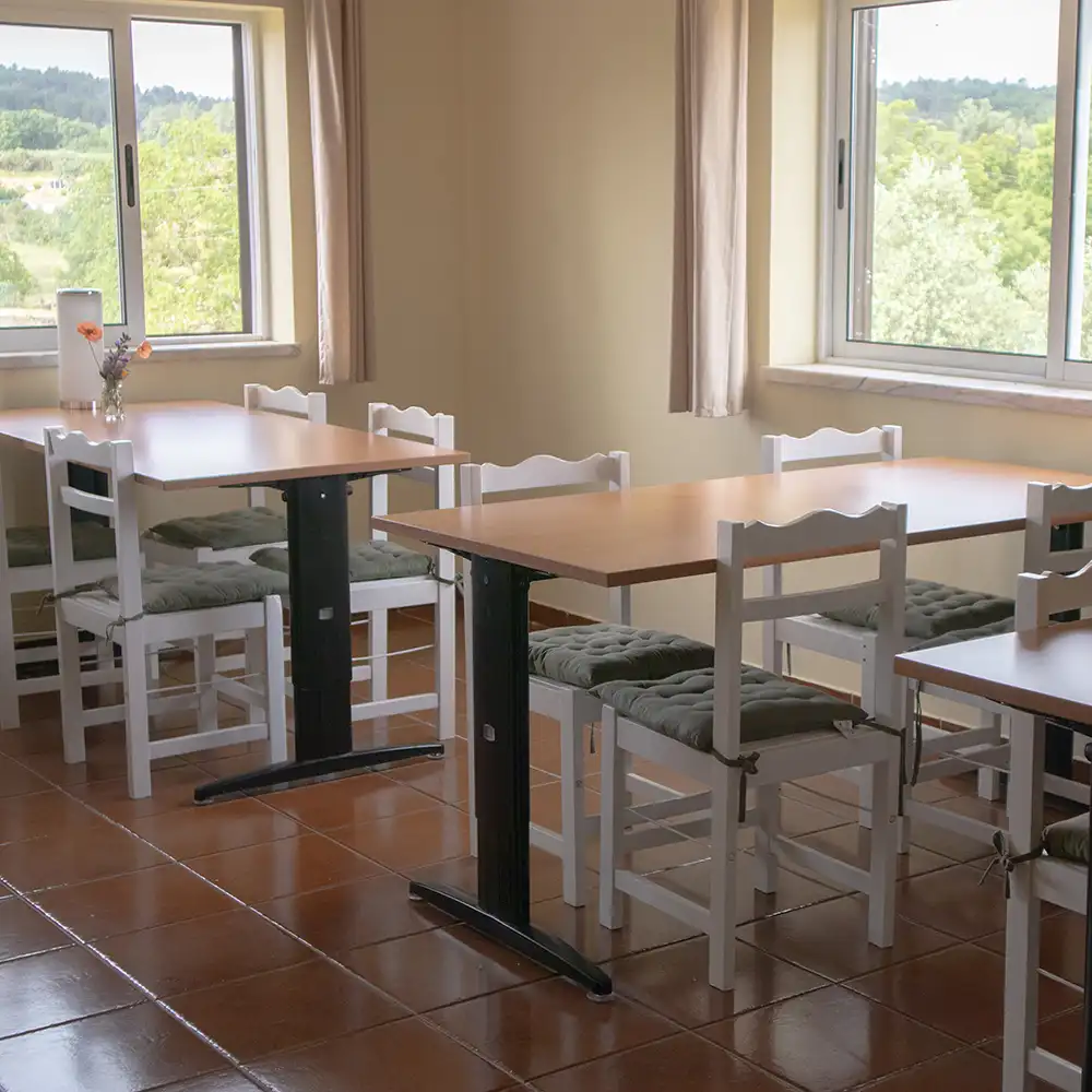 Ruime vergaderzaal met planten, perfect voor groepen in de Serra da Estrela.