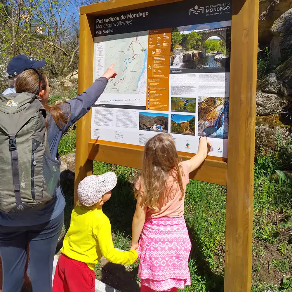 Família a planear uma aventura na natureza, em busca de paisagens deslumbrantes.